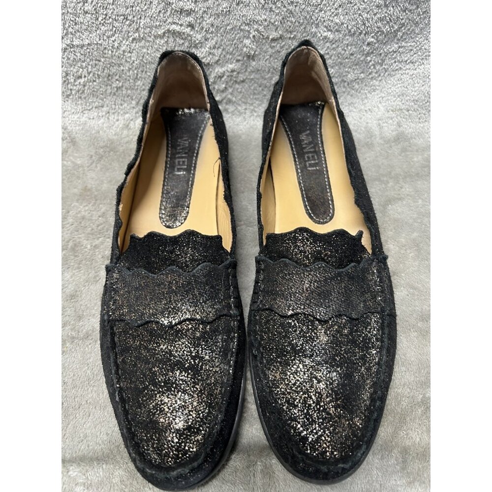 VANELI Black 9.5 N Glitter Leather Flats Women's Shoes‎ Loafers Oxfords